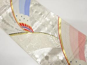 孔雀羽根に花模様織り出し　袋帯